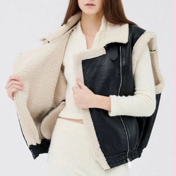 Arya Faux Leather Shearling Vest S/M - Picture 5 of 16